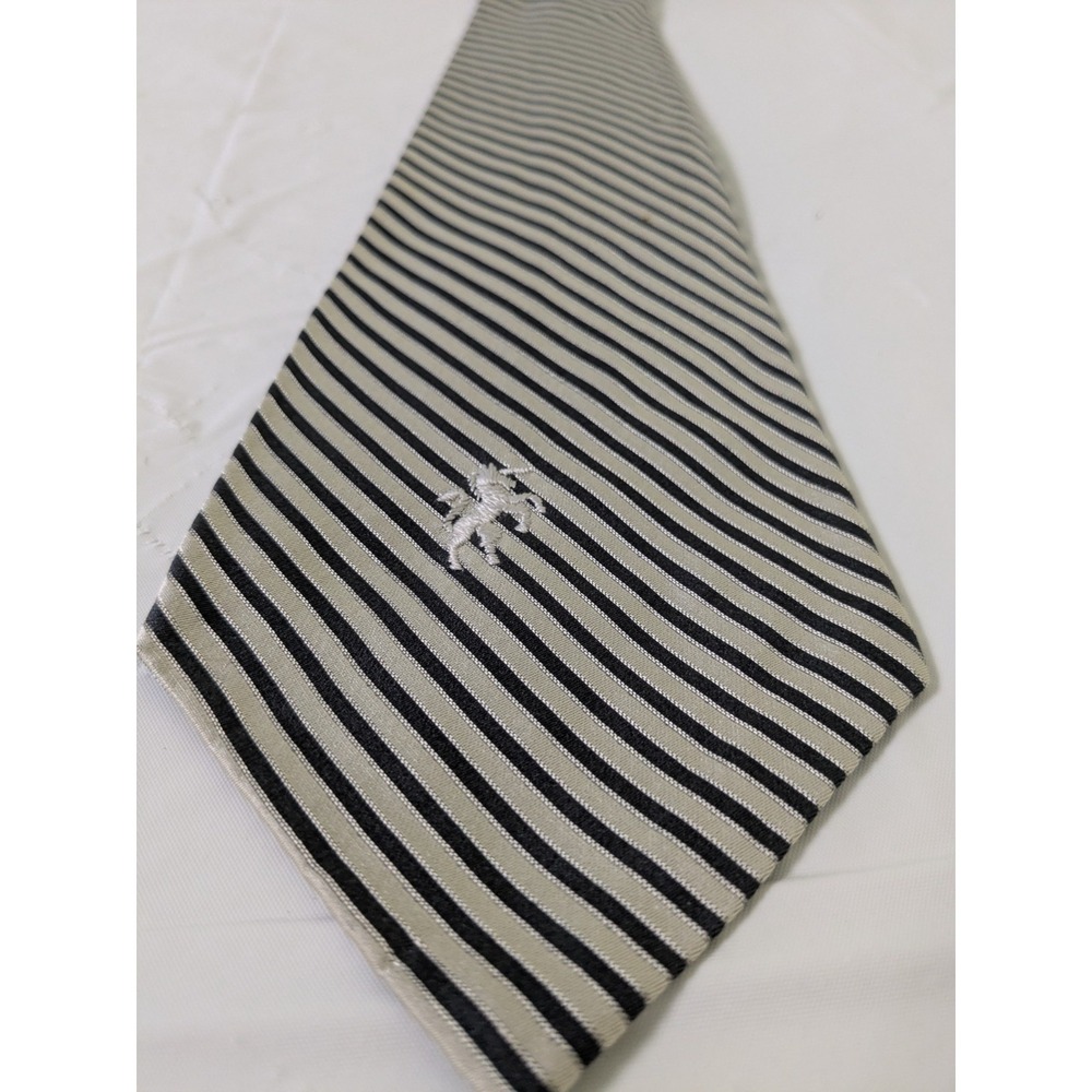 Vintage Bergdorf Goodman Bronzini Silver Gray Striped Silk Tie w/Logo 54 x 4